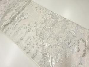 アンティーク　プラチナ箔花鳥模様織出し袋帯（材料）